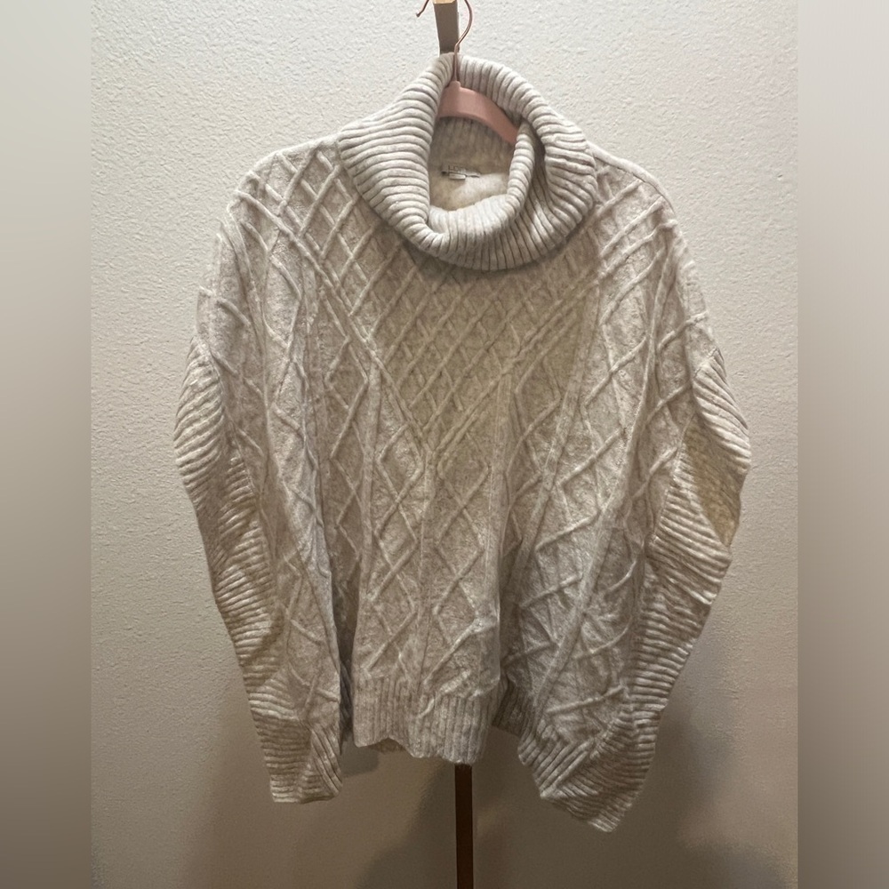 Loft Cream Lattice Cable Turtleneck Poncho size M/L
